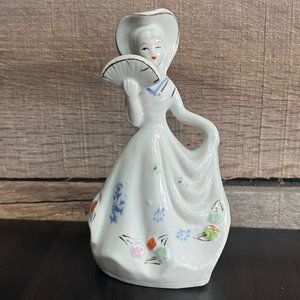 Southern Belle Porcelain Figurine Holding a Fan Raised Flower Detail on Dress